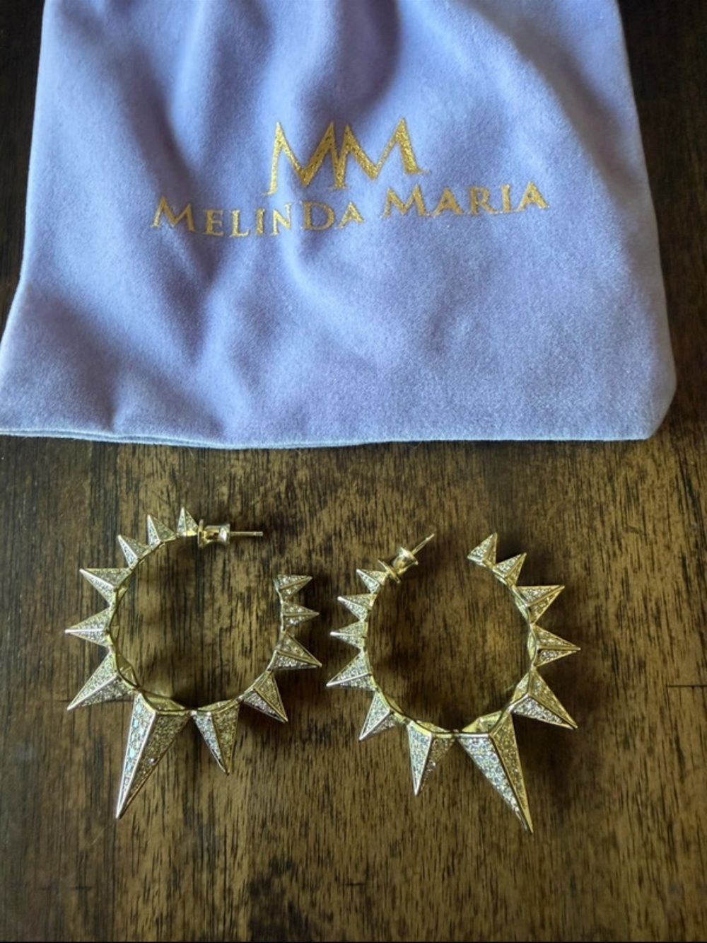 Melinda Maria Gold Pavé Spike Hoop Earrings